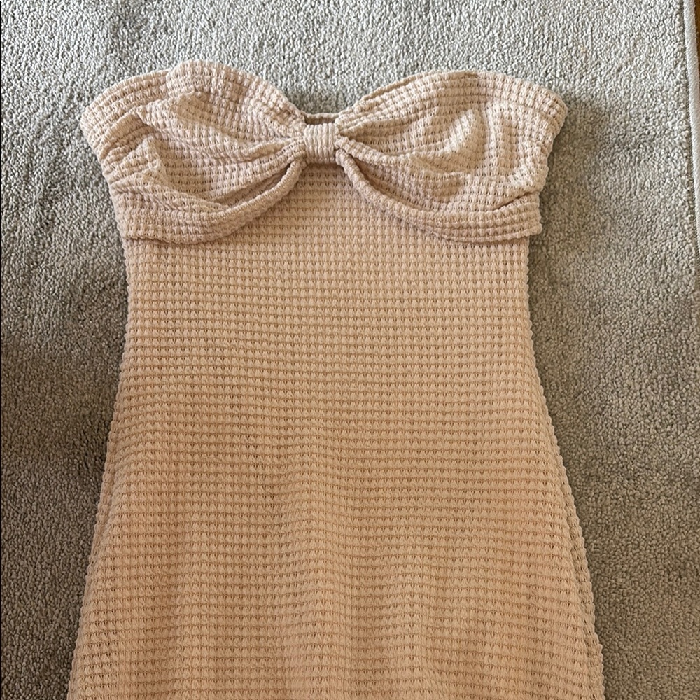 Strapless Textured Tan Dress